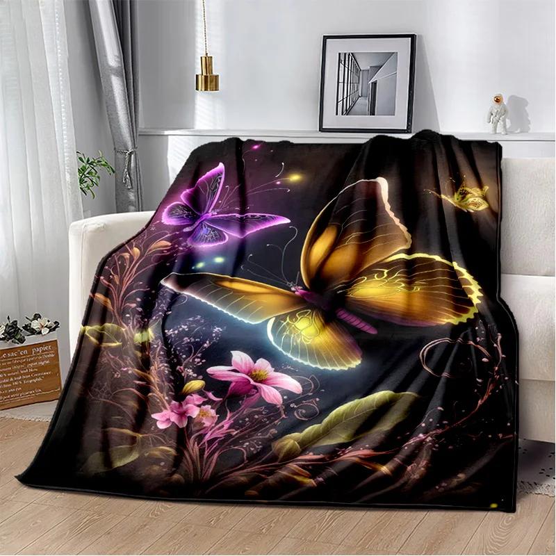 HD Fantasy Butterfly Flower Cartoon Blanket,Soft Throw Blanket for Home Bedroom Bed Sofa Picnic Travel Office Cover Blanket Kids