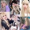 Long Natural Wavy Platinum Blonde Wigs with Bangs Cosplay Party Lolita Synthetic Wigs for Women Heat Resistant Fiber