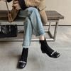 3CM Low Heel Ankle Boots Women Fall Winter Fleece Lined Slim Fit Rhinestone Accent Soft Sole Petite Size Fashion