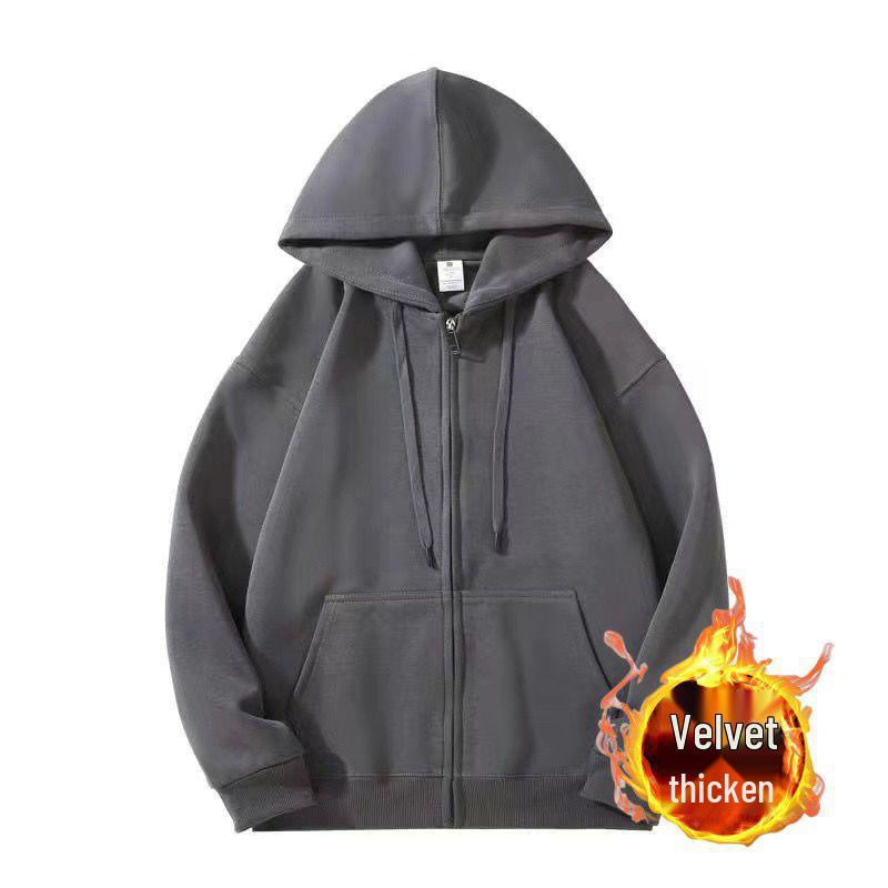 

Men s Trendy Fleece-Lined Gray Zipper Cardigan Hoodie - Thickened for Autumn/Winter 3XL