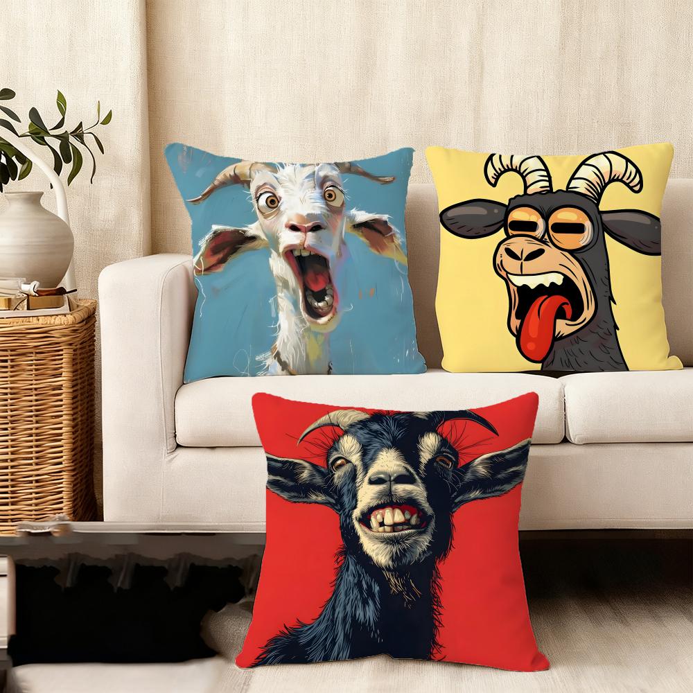 Lustige Ziege Niedliche Kissenhülle Plüschstoff Weich Zweiseitig Bedruckt Sofa Warm Winter Zuhause Kindergeschenk Kissenbezug