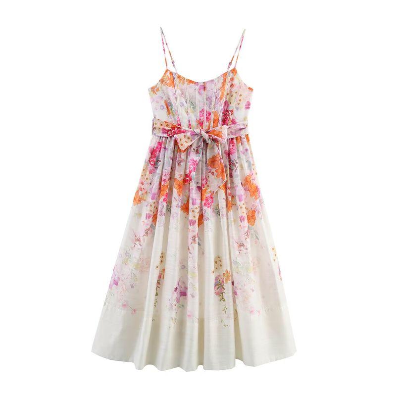 

Kaslead Новая женская одежда Западный стиль Мода Нишевое позиционирование Принт Жесткая пряжа Платье-слинг Flower color L