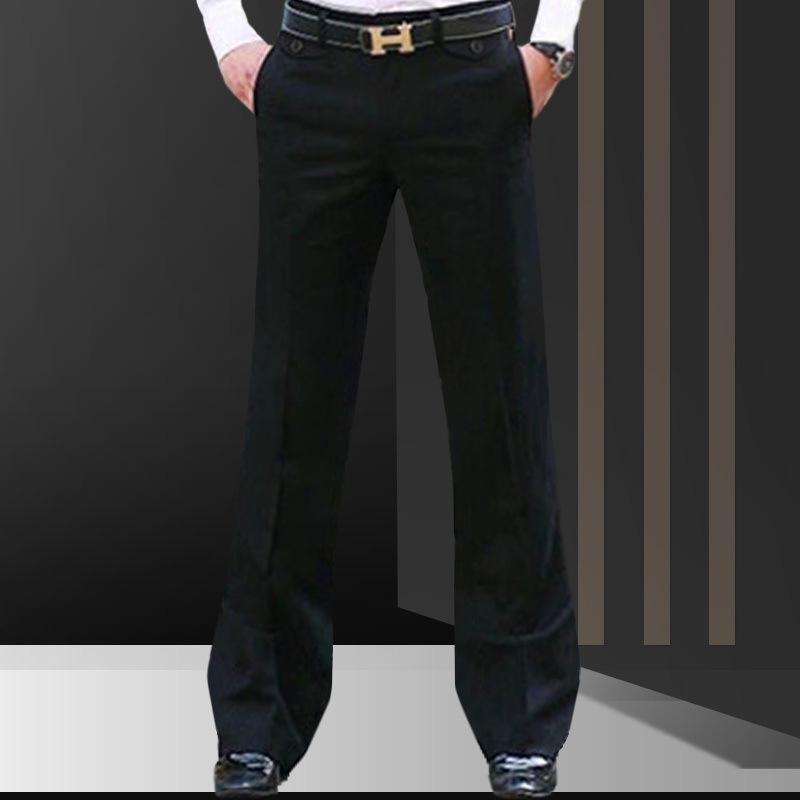 

Drapey Men s Micro Flare Dress Pants: Straight, Loose Fit, Wide Leg, Korean Style, Iron-Free Business Trousers, Mid-Aged Suit Pants 28 чёрный