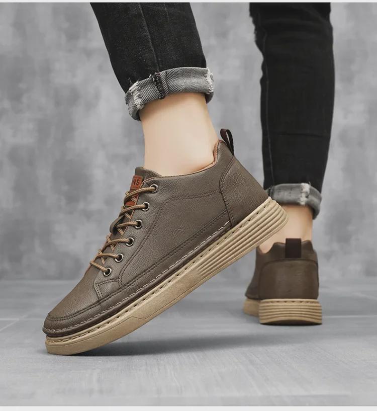 Men's Spring Waterproof Non-Slip Casual Black Leather Shoes