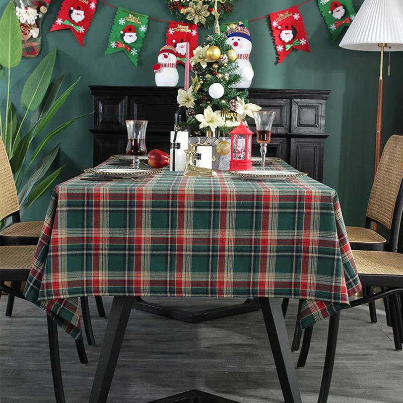 Green Plaid Tablecloth Christmas Checkered Washable Rectangular Table Covers for Farmhouse Christmas Party Dinner Holiday Decors