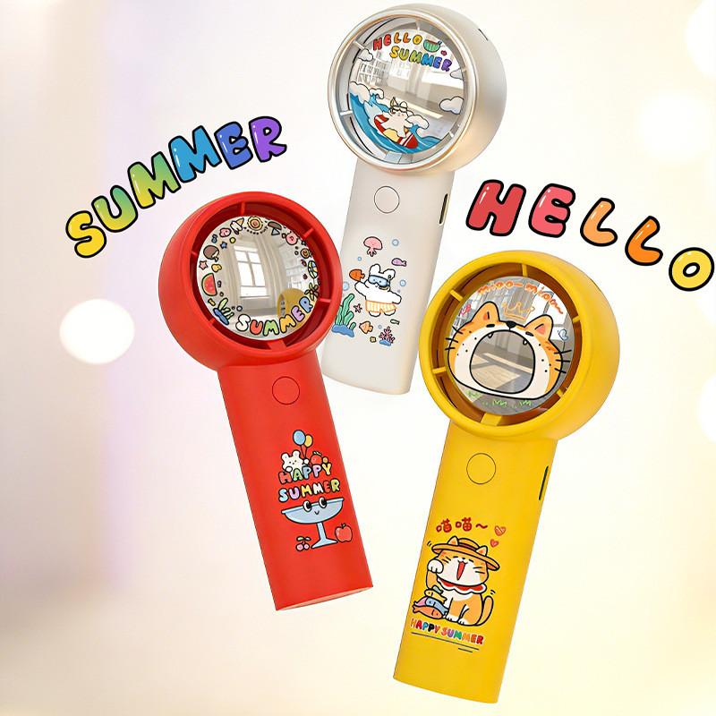Cartoon Handheld Mini Fan With 3 Speed Usb Rechargeable For Travel And Outdoor Use