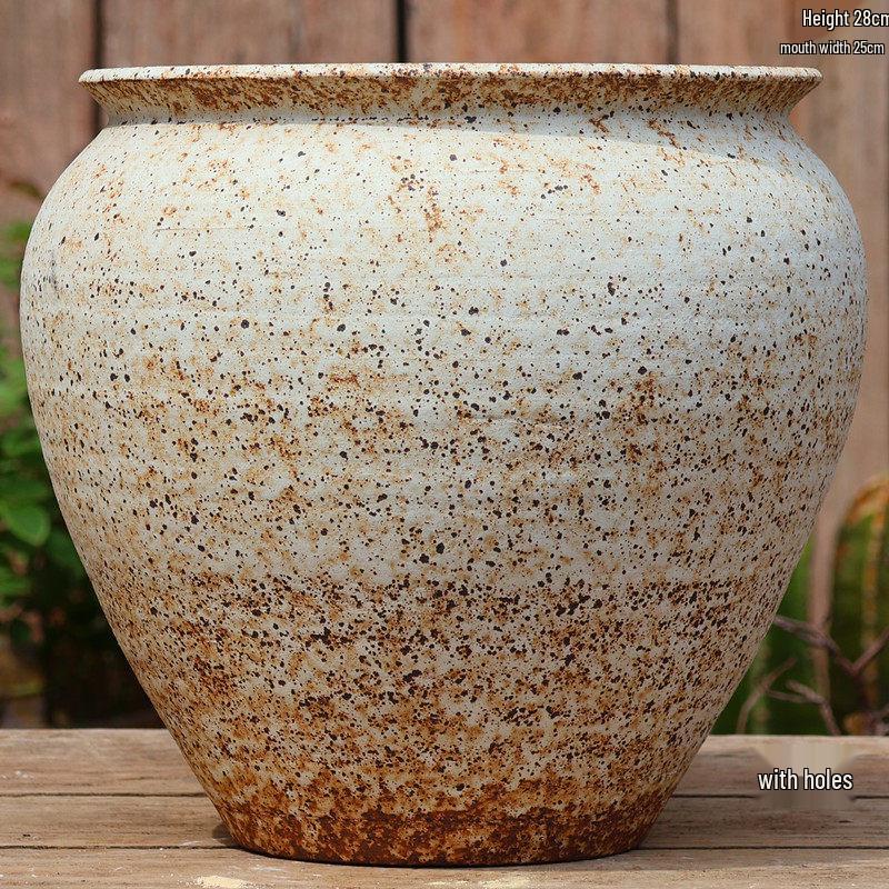 Handmade Coarse Pottery Flower Pot - Large Ceramic Jar for Bougainvillea & Hydrangeas