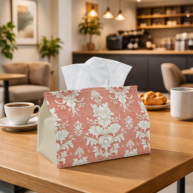 1pc of Vintage Damask Design Tissue Box Cover, Featuring a Pink And White Floral Pattern. It Is Made of High-Quality, Waterproof, Durable, And Lightwe