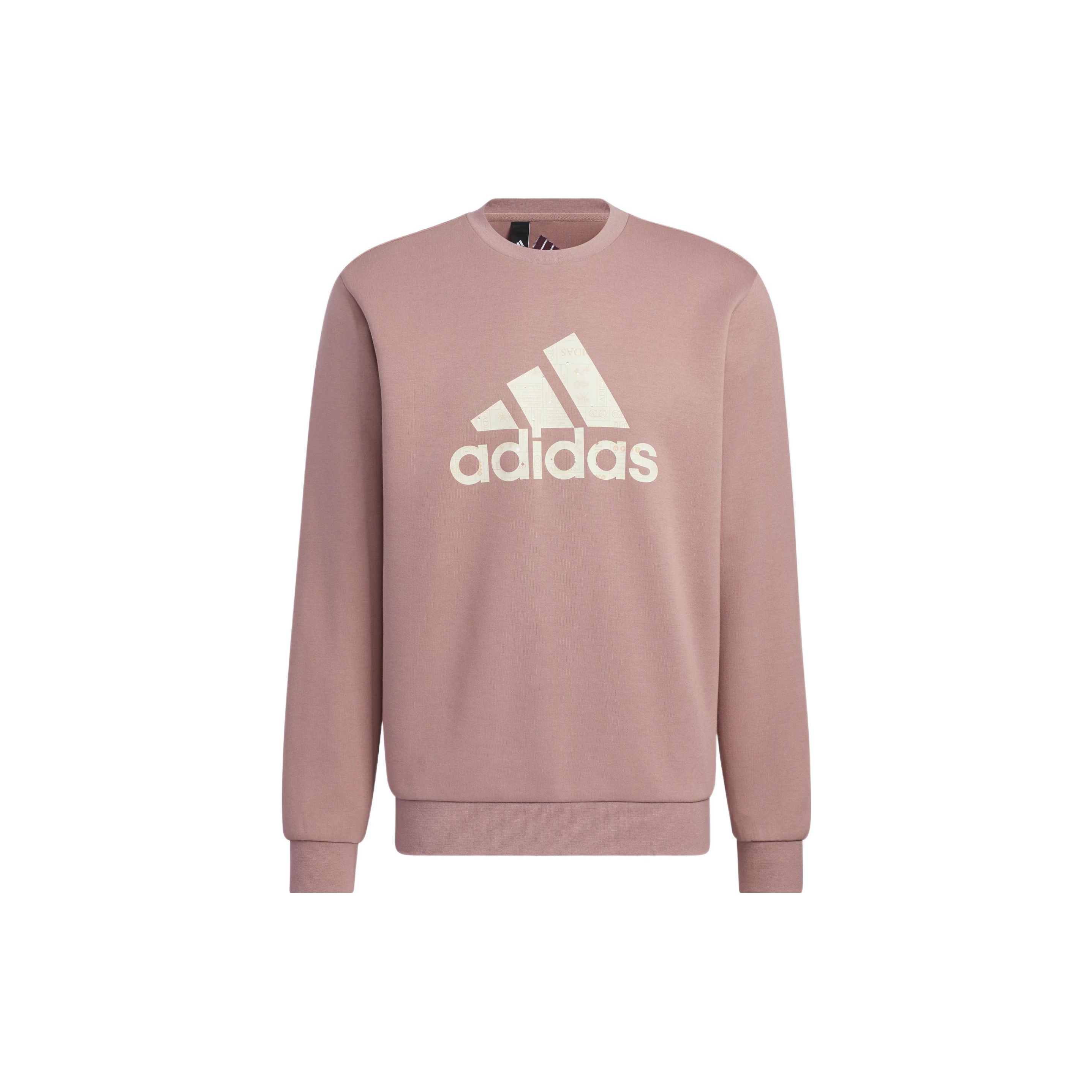 Adidas Large Logo Crew Neck Sweatshirt Fleece Lined Comfort Pullover Men Purple HN8998 S