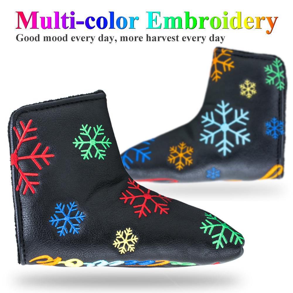 Colorful Embroidered PU Leather Putter Protective Headcover with Magnetic Buckle.
