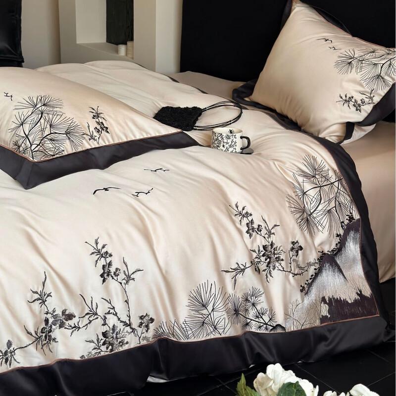 COMOLIVING Chinese Floral 4-Piece Bedding Set