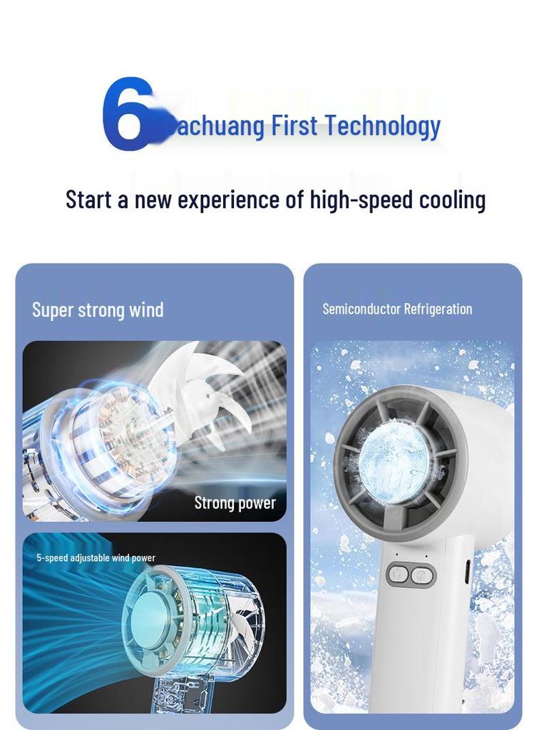 3-in-1 Handheld Cooling Fan: Cold Compress, 5-Speed, Desktop/Hook Use