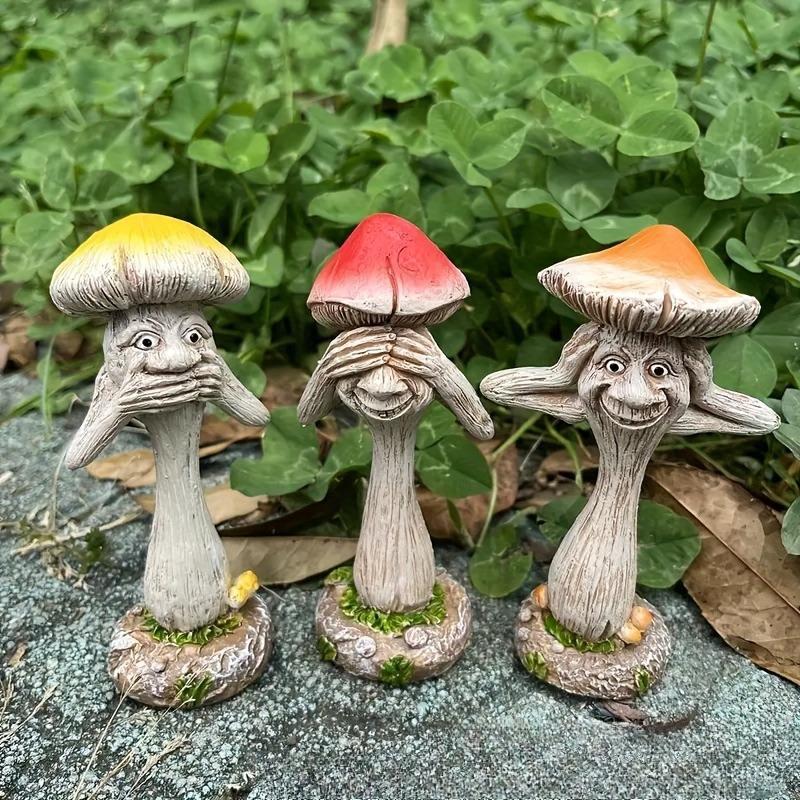 Mushroom Decor Funny Resin Art Quirky Zen Ornaments Creative Home Accents See No Evil/Hear No Evil/Speak No Evil