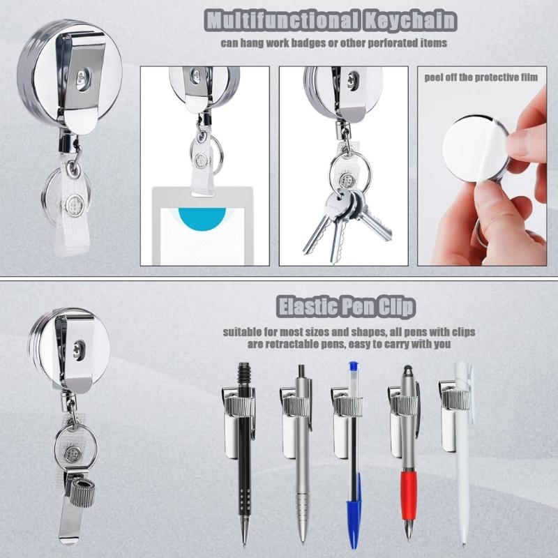 Double Sturdy Stainless Steel Retractable Badge Reel Clip Extended Reach Tool Organizers Convenient for Workplaces