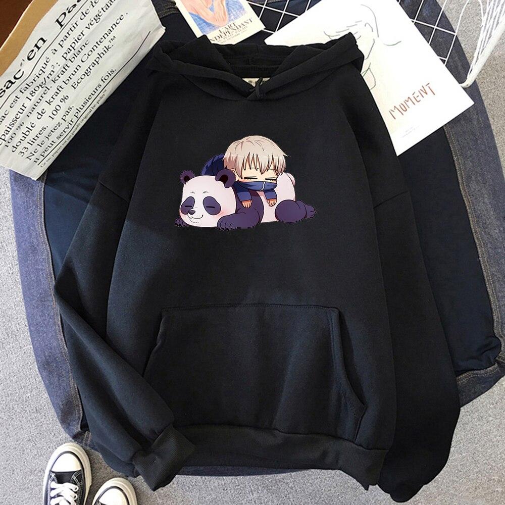 Anime Jujutsu Kaisen Hoodie Japan Satoru Gojo and Panda Print Hoodies Unisex Oversize Sweatshirts Unisex Warm Fleece Cartoons Hoody