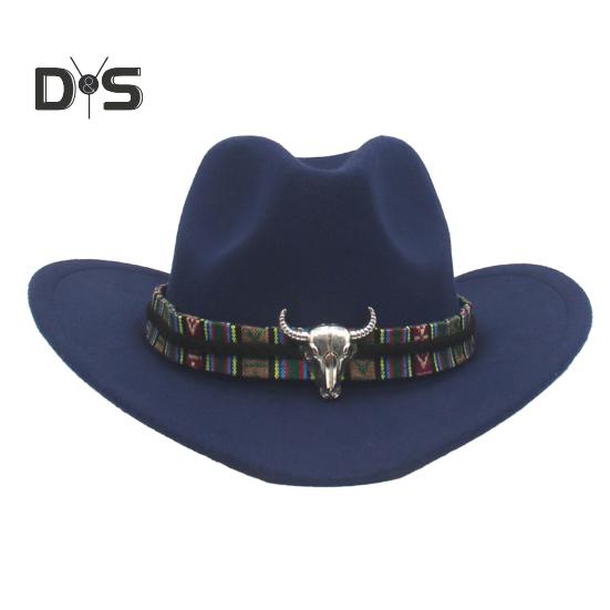 

Ковбойская шляпа в стиле вестерн для мужчин и женщин с широкими полями, солнцезащитная фетровая шляпа для пляжа, шерстяная фетровая шляпа для ковбойши с регулируемым ремешком S темно-синий