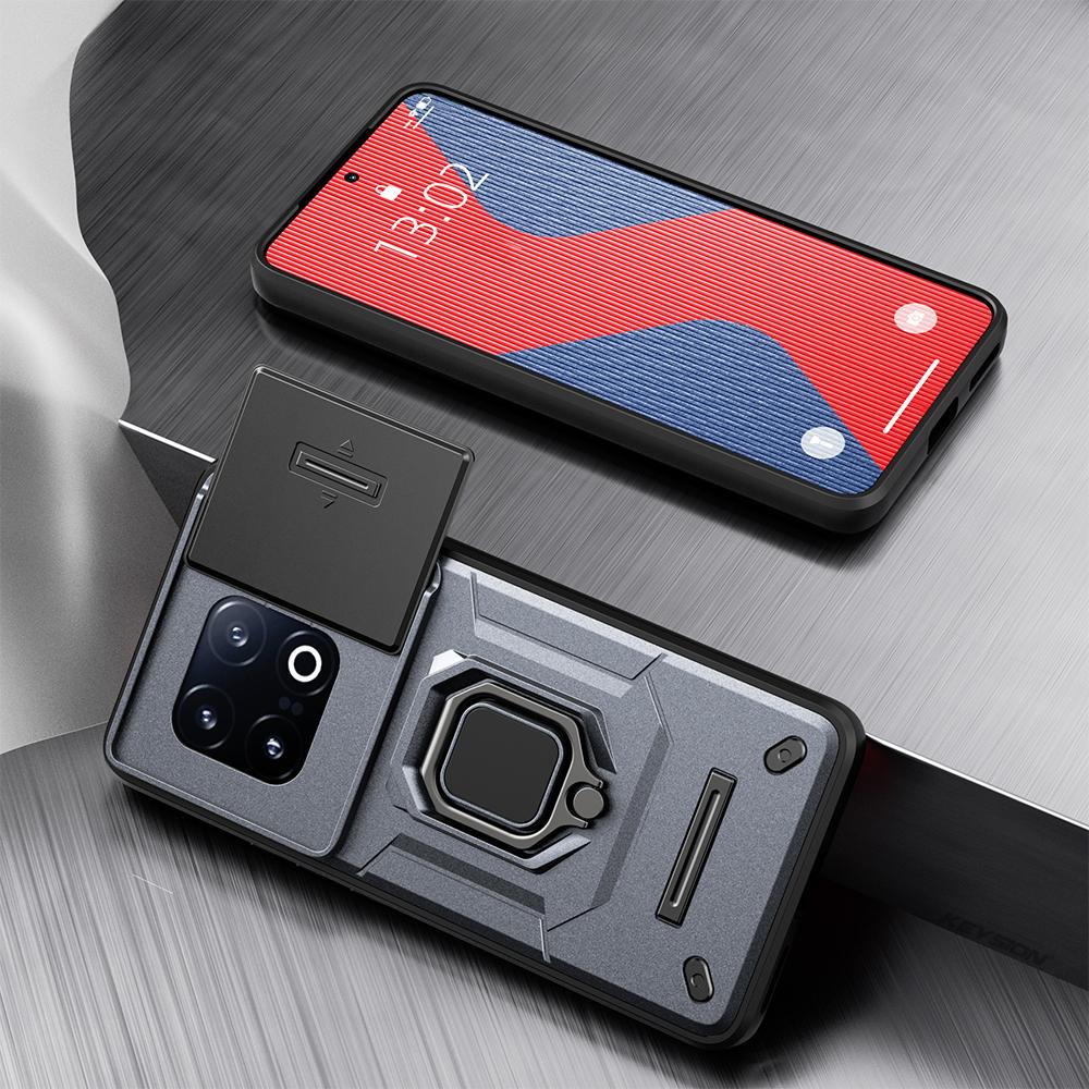 KEYSION Husă Armură Rezistentă la Șocuri pentru IQOO 13 5G Glisantă Push Pull Protecție Lentilă Cameră Inel Suport Acoperire Spate Telefon pentru IQOO 13 5G