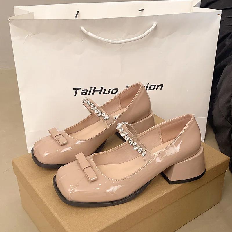 Fashion Hot Selling Summer Shoes Ladies 2025 Women's Square Toe Female Footwear New Modis On Heels Pumps High Mary Janes Shoes Woman