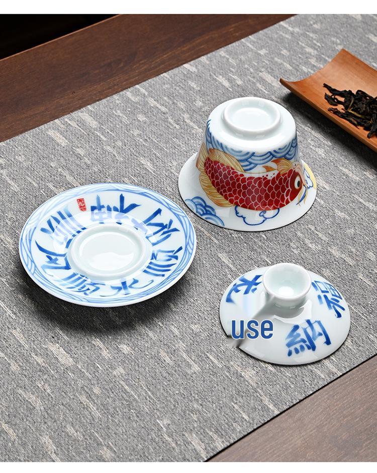 Red Arowana Na Fu Xishi Ceramic Kung Fu Gaiwan Tea Set with Gift Box