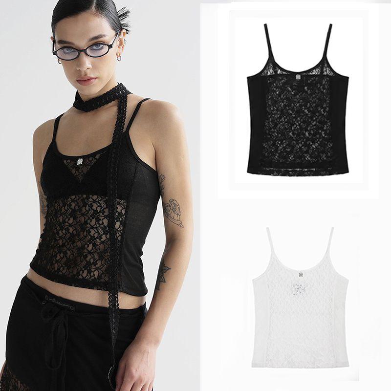 Badblood Sexy Lace Camisole Women's American Sexy Patchwork Niche Style Perspective Summer Inner Wear Blouse Tide