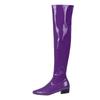 Women Candy Colour Over the Knee Boots Wide Calf Size 31~48 Chunky Low Heel Pointy Toe Patent Leather Comfortable Boot Zip Shoes
