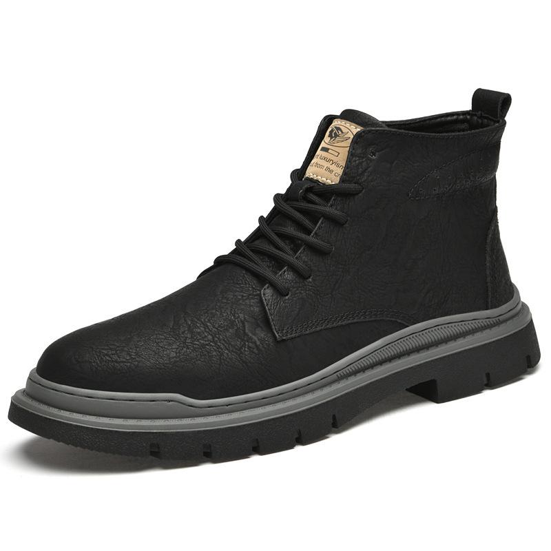 Men's Cowhide Martin Boots Large Size Soft-soled Outdoor Tooling Boots Men's Retro Velvet Warm High-top Leather Boots Men