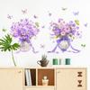 1 Pair Purple Flower Wall Sticker Peel And Stick Wildflower Butterfly Wall Decal Removable