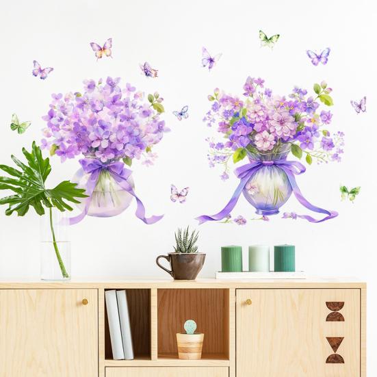 1 Pair Purple Flower Wall Sticker Peel And Stick Wildflower Butterfly Wall Decal Removable