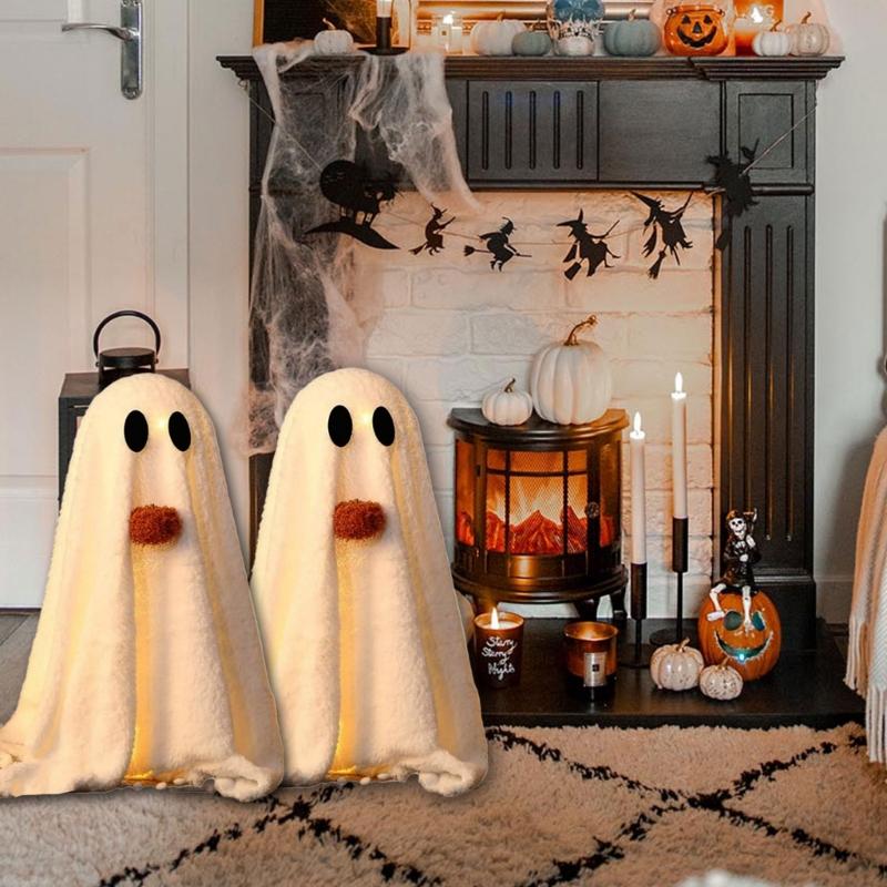 2 Parça Işıklı Korkunç Hayaletler ve Balkabağı Seti Festival Kumaşı Tatil Evleri Dekorasyonu Festival Partileri Malzemeleri