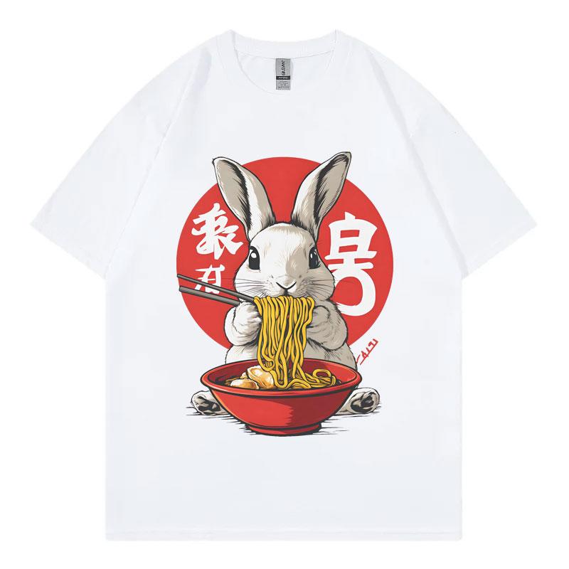 Zajíc Ramen Vtipná grafická trička Harajuku Japonský styl Tričko s krátkým rukávem Pánské Dámské Oblečení Móda Y2k Nadrozměrná trička
