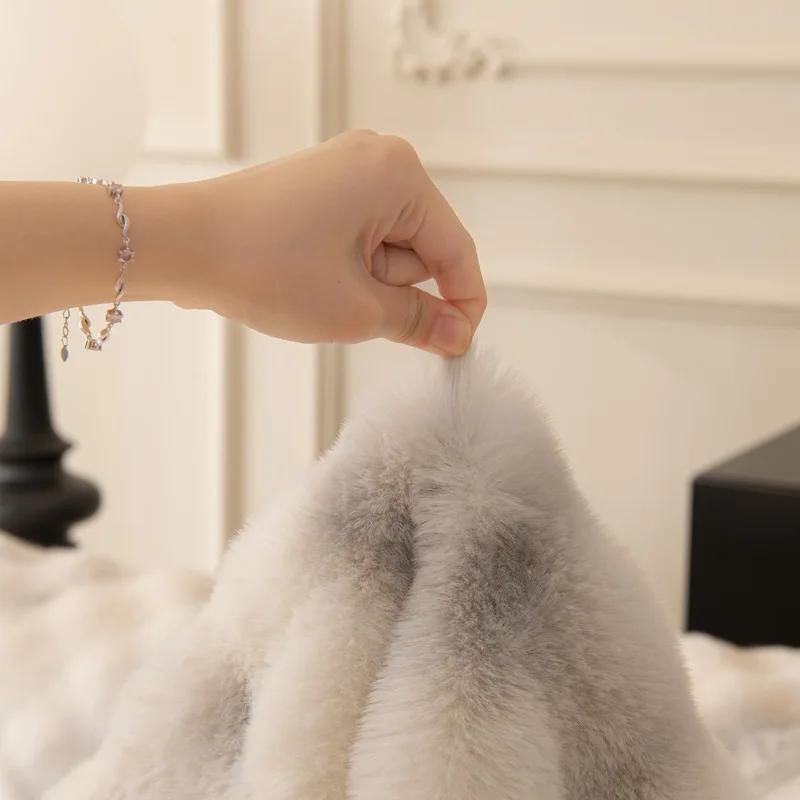 New Style Thickened Living Room Sofa Cushion Non-slip Sofa Cover Cloth French High-grade Rabbit Plush Sofa Cushion Winter