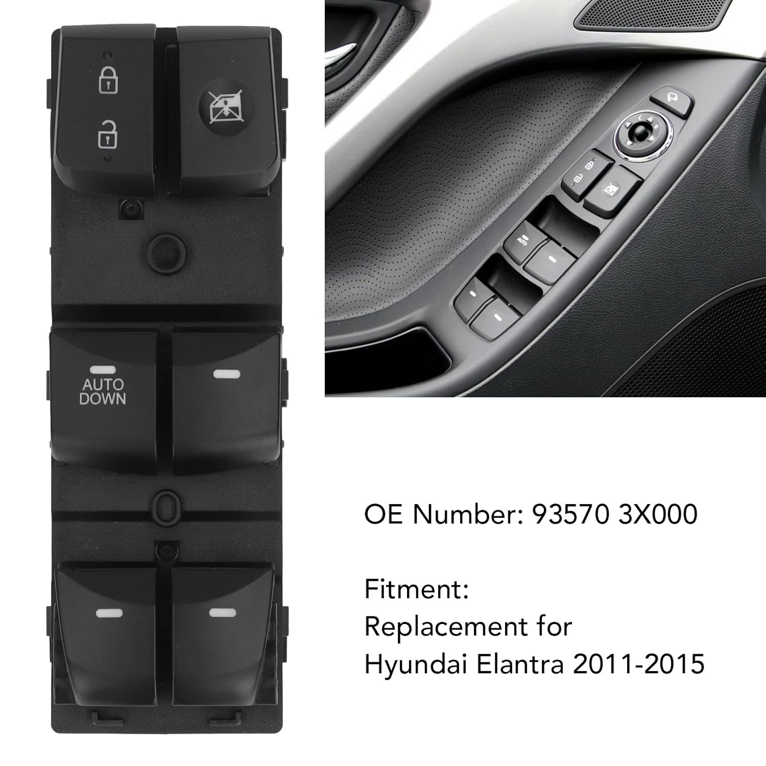 Door Window Power Switch, Left Driver Master Door Window Switch 93570 3X000 Replacement for 2011‑2015(Black)