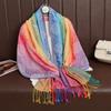 Ethnic Style Color Cashew Embroidery Rainbow Gradual Change Fringed Scarf Long Scarf Travel Photo Shawl Women'S Bag Headscarf