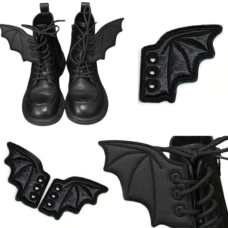 1/2 Pairs Bat Shoe Wings Embroidery Diy Charm Decorations For Sneaker Clothing Shoelaces Punk Halloween Gift Accessory