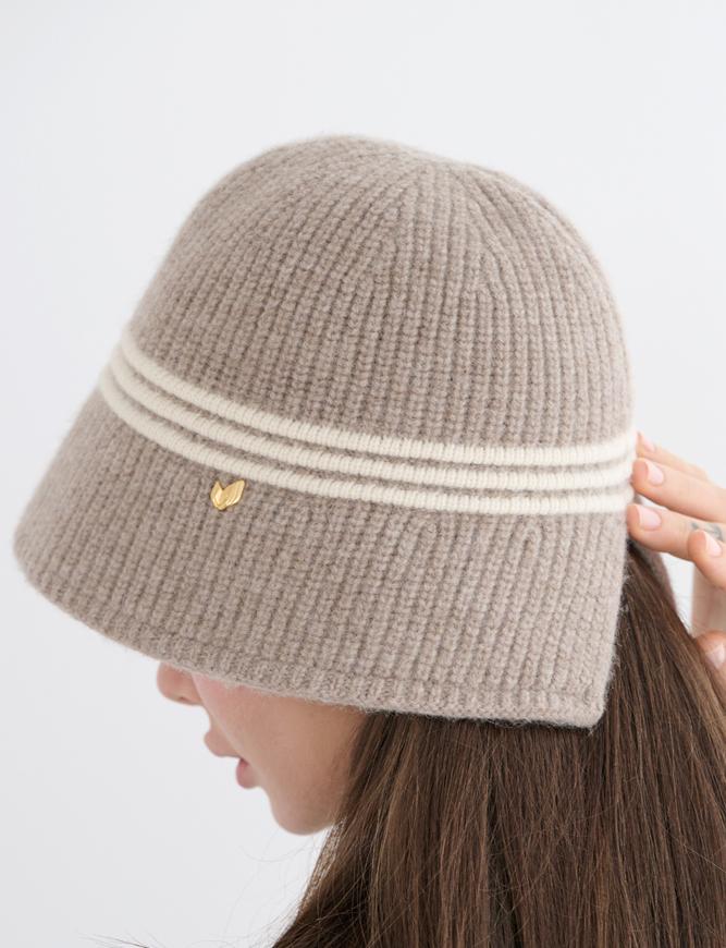 Koipeu Wool Knit Ribbed Three-Stripe Bucket Hat Cf073Ht032 Bel