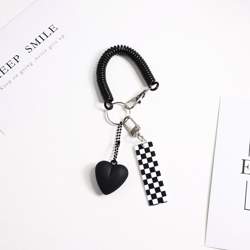 Cartoon Acrylic Cute Checkerboard Car Keychain Key Rings Bag Pendant Anti-Lost Chain