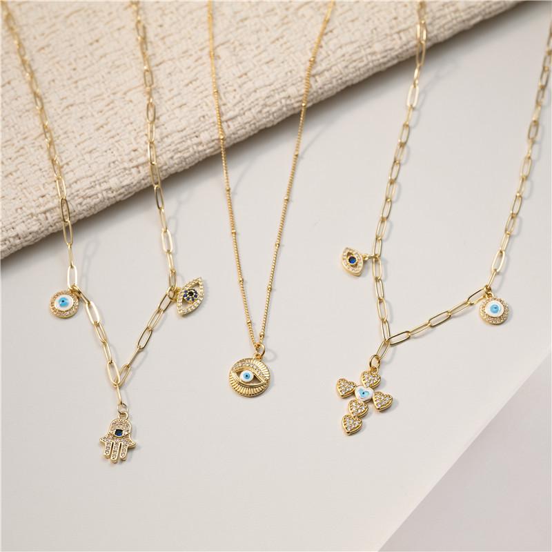 Valentine's Day Punk Copper Necklace with Rhombus Demon Eye & 18k Zirconia Bone Chain