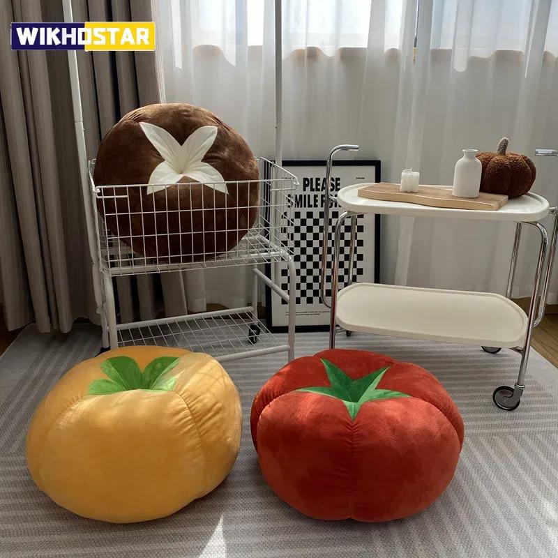 Thickened Cushion with Tomato-Shaped Pillow Vegetable Mushroom Persimmon Round Cushion Pad for Window Seat Pillows for Bedroom