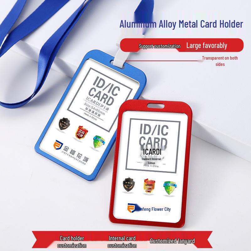 Hochwertiger Ausweishalter aus Aluminiumlegierung mit anpassbarem Lanyard für Mitarbeiter und Studenten