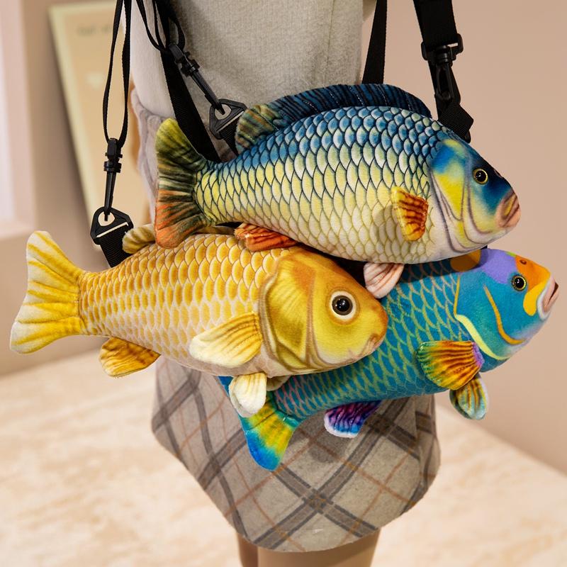 30cm Simulated Fish Bag Soft Stuffed Plush Toys Koi Carp Crucian Carp Parrotfish Funny Plushies Doll Crossbody Bag Girls Gifts