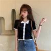 Summer Korean Version POLO Collar Slim Fit Contrasting Short Sleeved Knitted T-shirt Women's Versatile Short Top