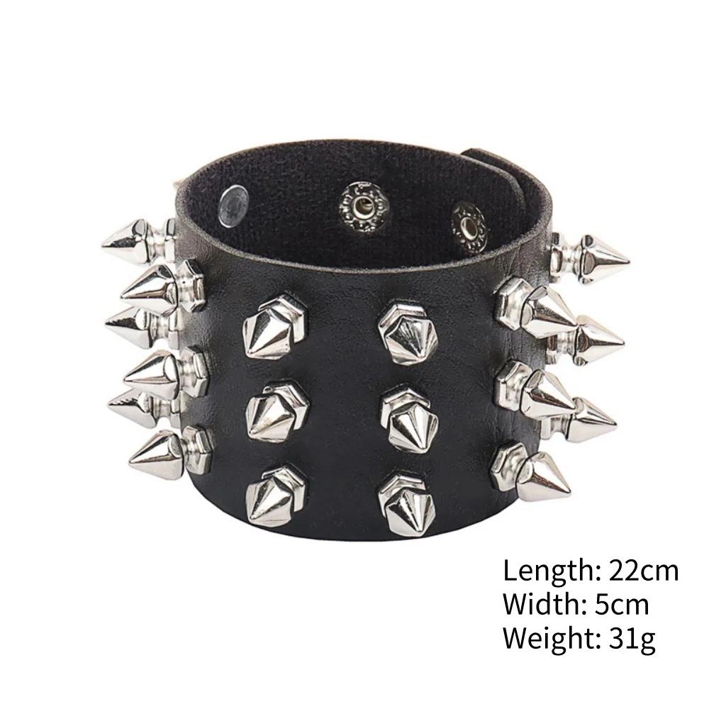 New Punk Bracelet for Men Women - Goth Black Leather Wristband with Metal Spike Studded- Spike Rivets Cuff Bangle Adjustable чёрный