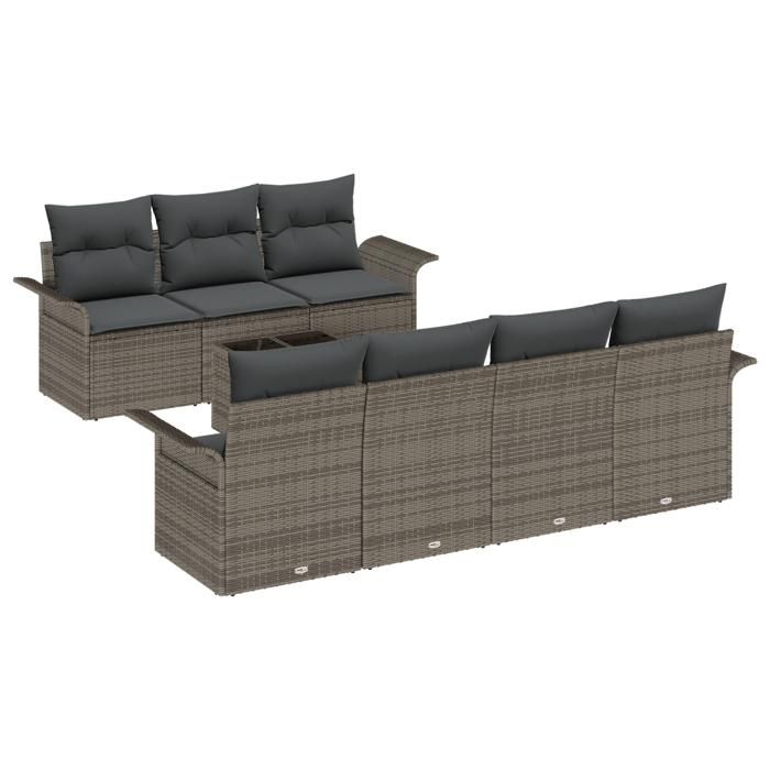 VidaXL Ensemble de Canapés de Jardin 8 Pièces avec Coussins Gris en Rattan Poly 3345269