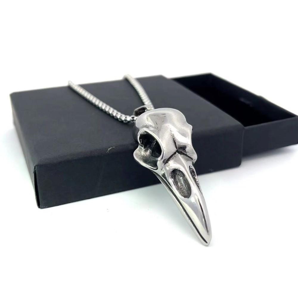 304 Stainless Steel Bird Skull Necklace Vintage Viking Crow Necklace for Men and Women