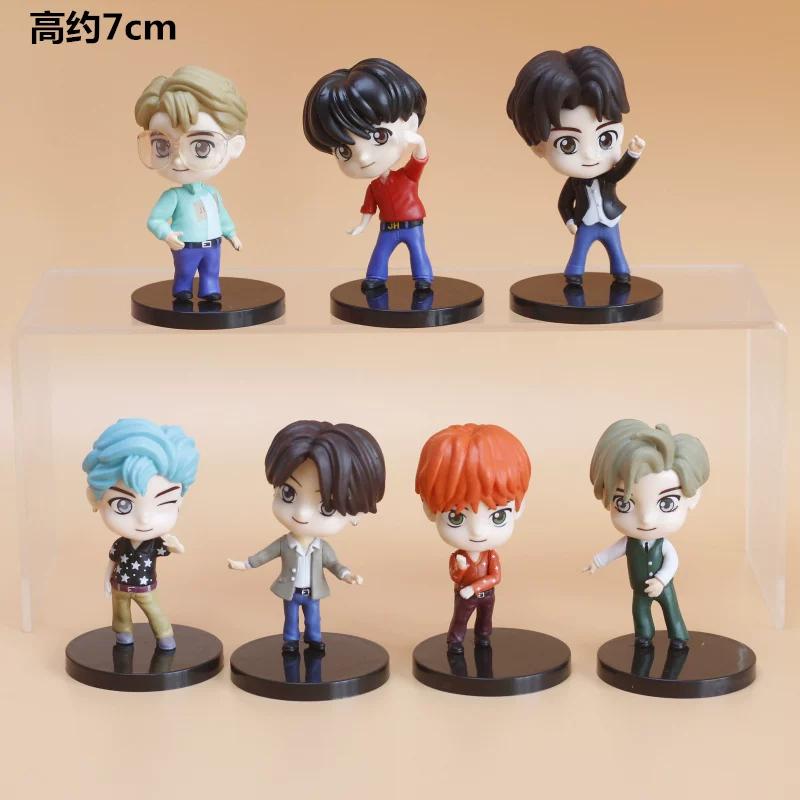 Set de 7 pièces Figurines d'Action Poupée Modèle Jouet Rm Jin Suga Jhope Jimin V Jungkook Star Idol Mignon Dessin Animé Ornement de Bureau Cadeau Pour Fans