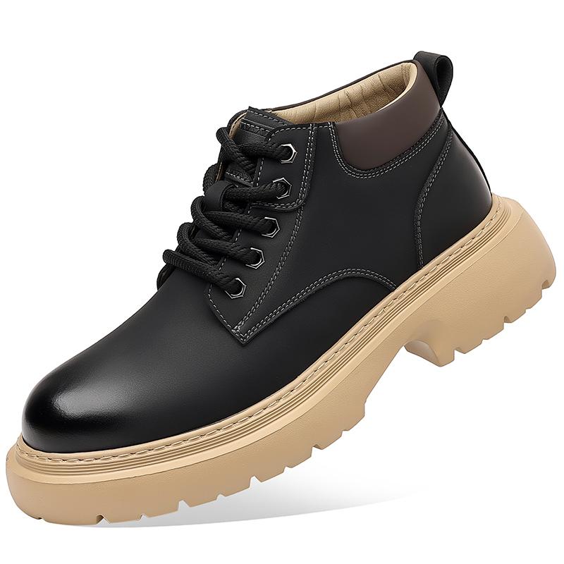 Fashion Retro Casual High Top Boots for Men Genuine Leather Men's Motorcycle Boots Men's All-match Male Ankle Boots Lace-Up Work Shoes