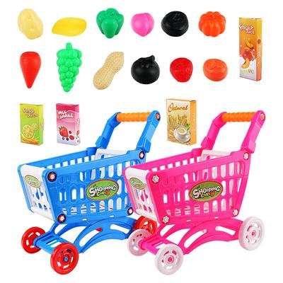 Simulations-Einkaufswagen für Kinder, Guojiajia-Einkaufswagen für Obst und Gemüse, ausgestattet mit einem Wagen und 16 Zubehörteilen