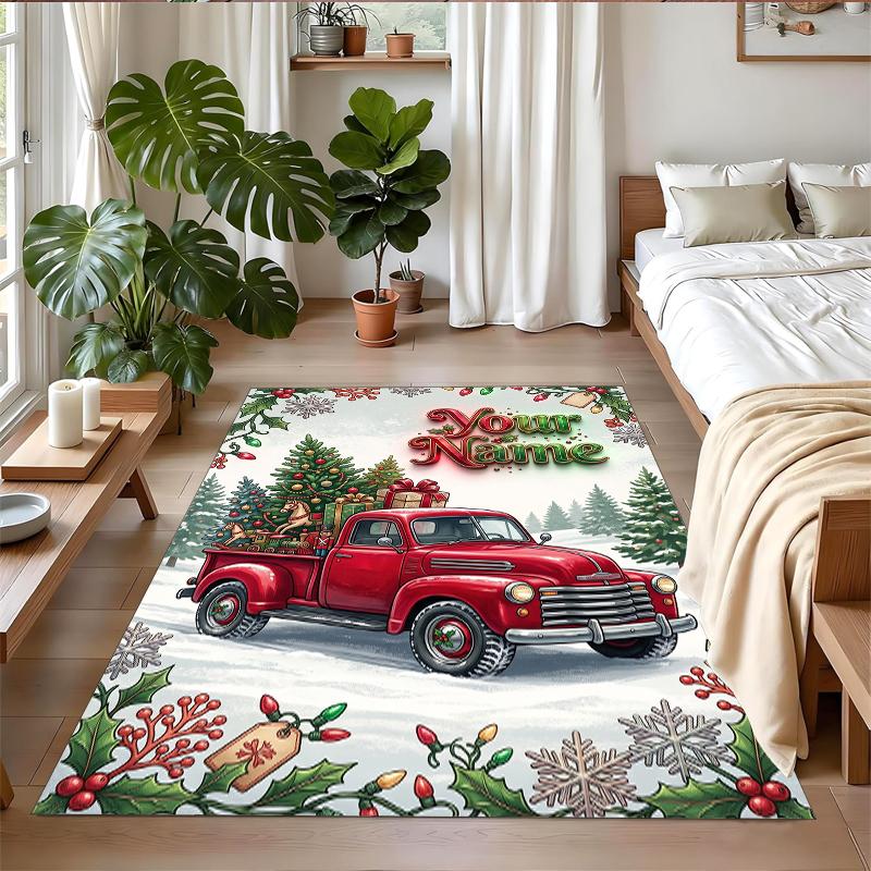 Christmas Custom Name Printed Square Area Rug Soft Non Slip Floor Carpet For Bedroom Holiday Gift