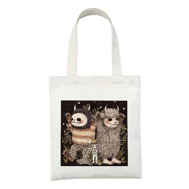 White Ladies Canvas Shopping Bag Eco Female Shoulder Bag Cartoon Graphics Large Handbag Foldable Tote Bag for Women Shopping Bag