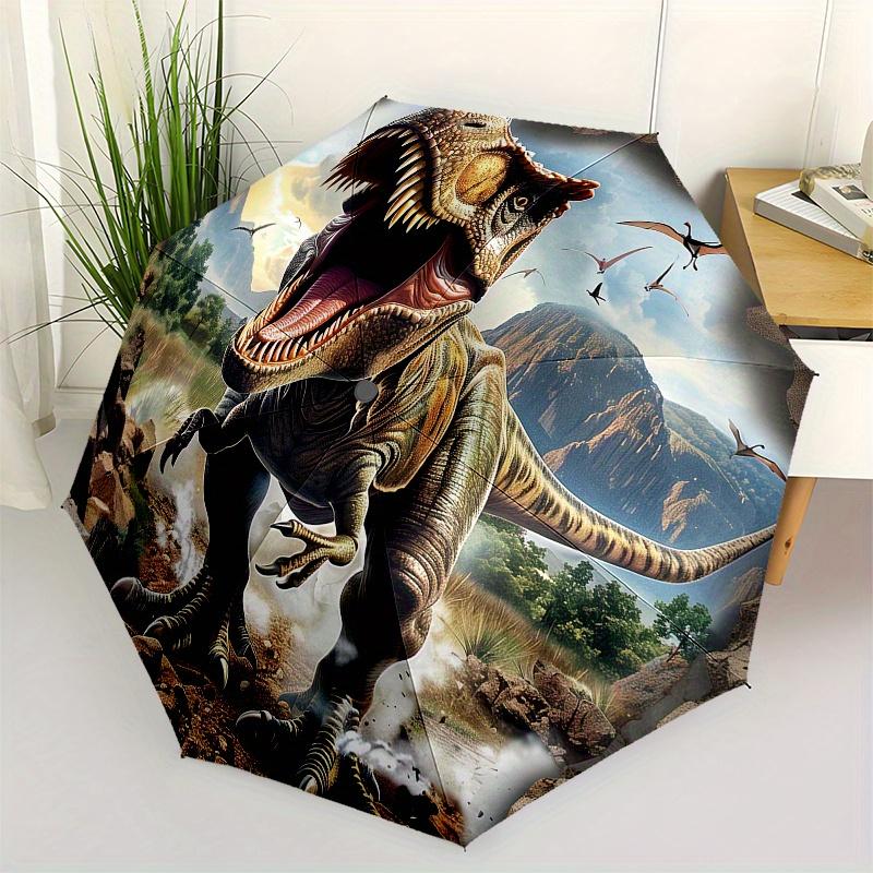 

Dinosaur, Prehistoric Automatic folding umbrella simple eight rib design, bright color pattern, durable iron frame, ideal for travel and ou